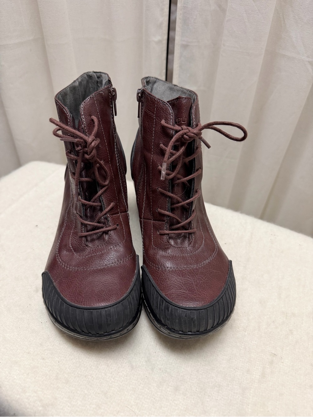 JBU Burgundy Vegan Lace-Up Ankle Boots